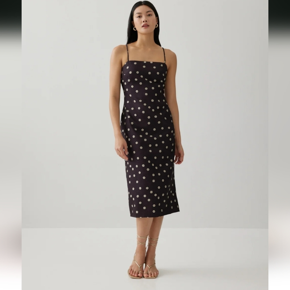 NWT Love Bonito Laura Daisy Floral Column Jacquard Dress Midi Brown Medium 6